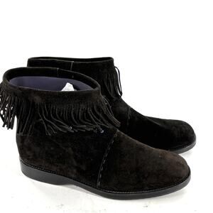 Barney's New York Fringe Boots 6 36 Black Suede Ankle Booties Bead Western Boho